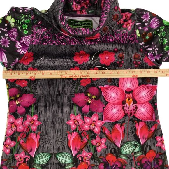 Custo Barcelona Dress sz 4 Velvet Velour Turtleneck Puff Long Sleeve Floral Y2K - Picture 13 of 16